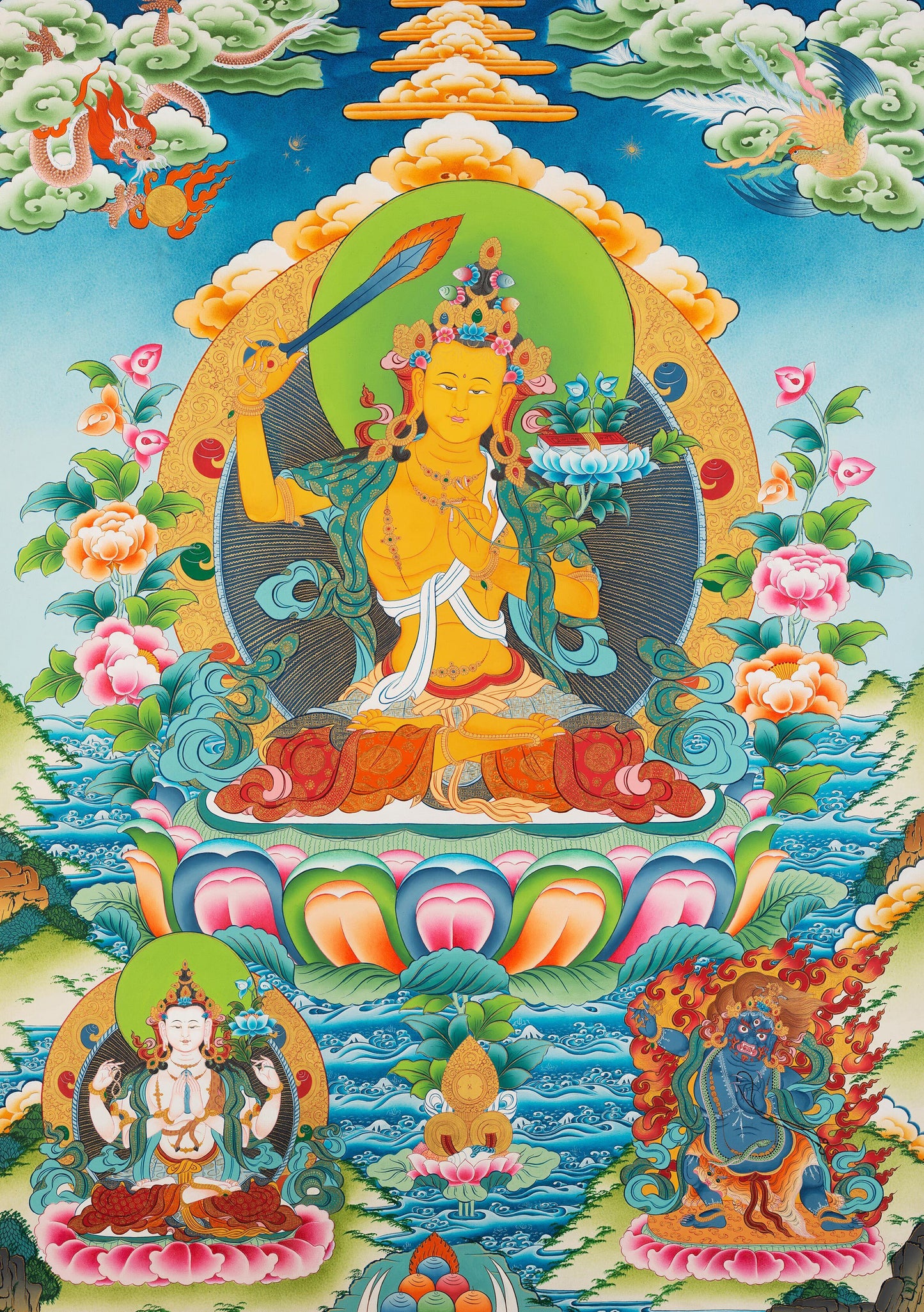 Avalokitesvara Chengrezig Thangka | Traditional Buddhist Paint | Wall Decors