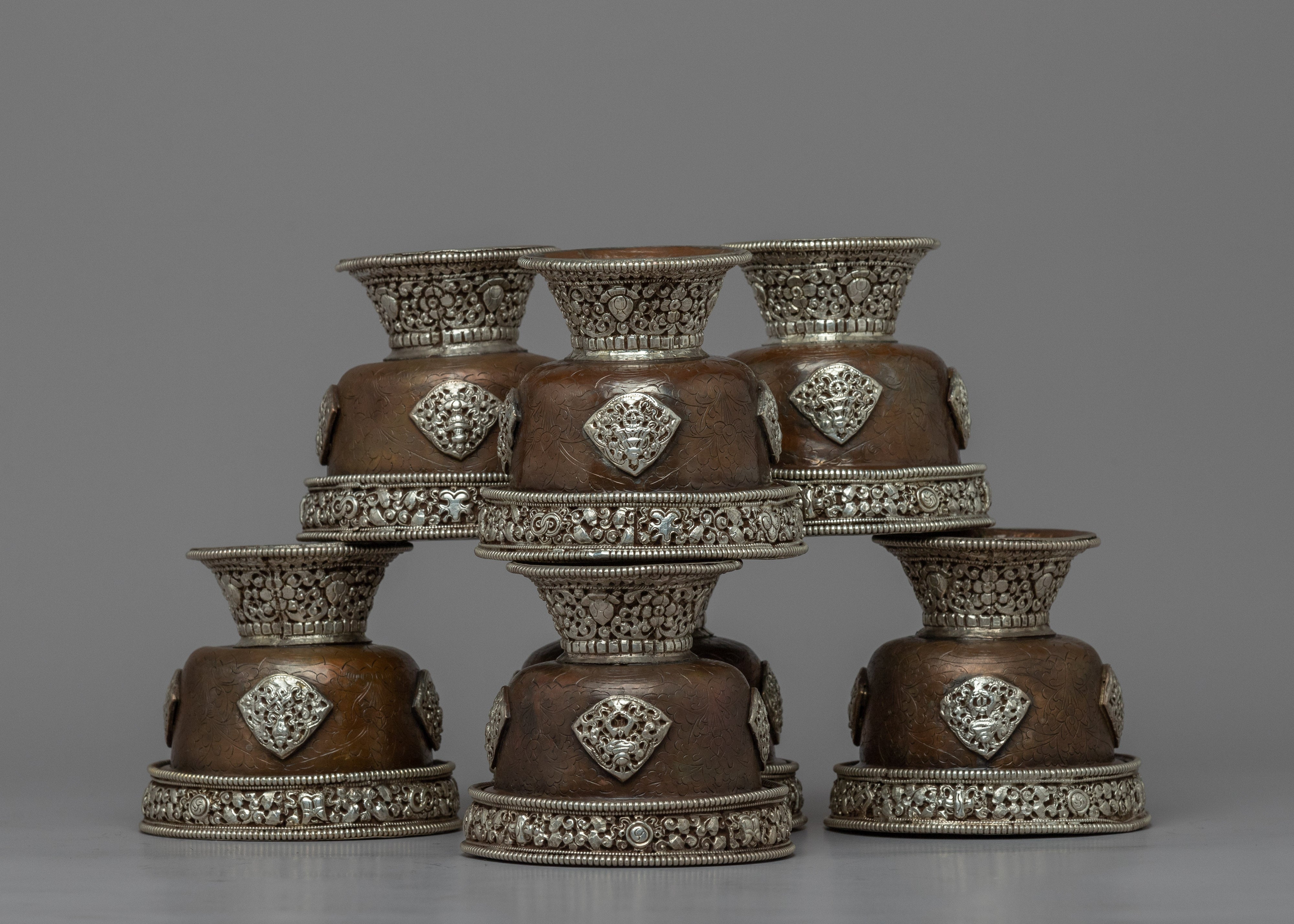 7 Bowl Water Offering Set | Silver plating Bowl for Offering