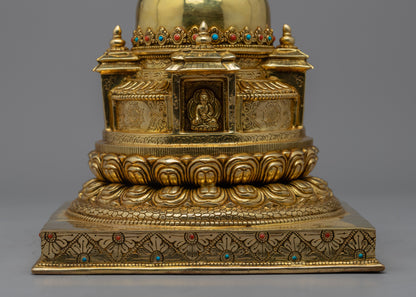 Buddhist Handmade Stupa | 24K Gold Plated Stupa for Good Luck