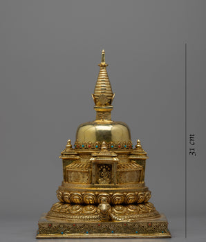 Buddhist Handmade Stupa | 24K Gold Plated Stupa for Good Luck