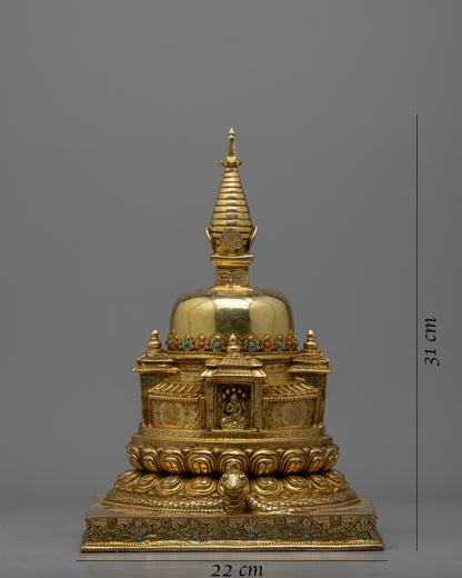 Buddhist Handmade Stupa | 24K Gold Plated Stupa for Good Luck