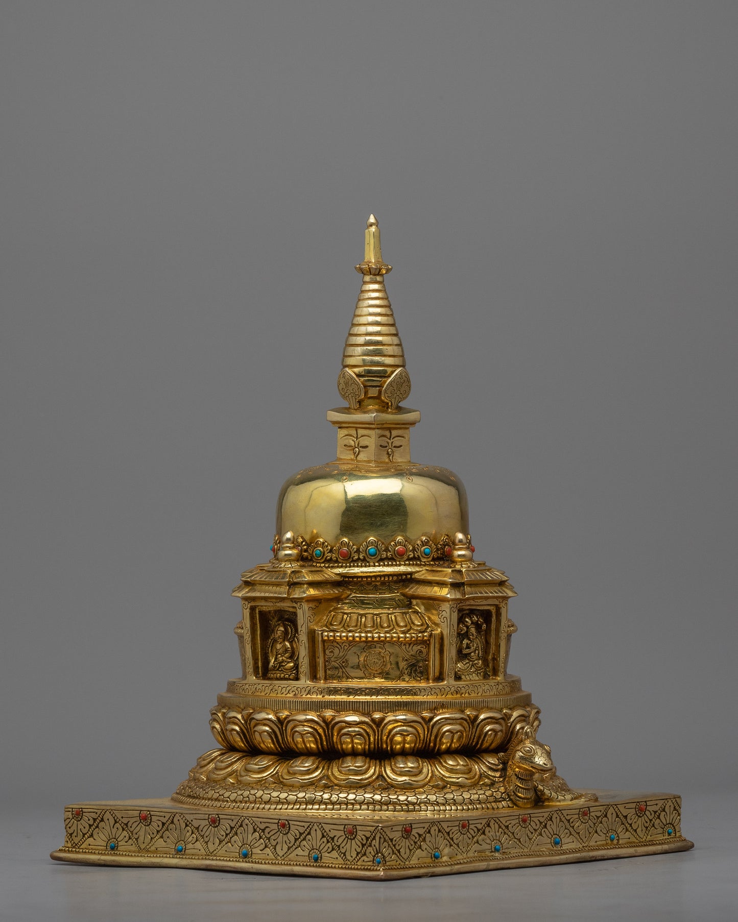 Buddhist Handmade Stupa | 24K Gold Plated Stupa for Good Luck