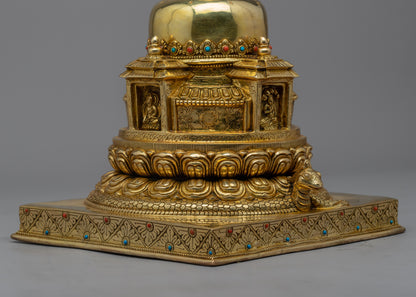 Buddhist Handmade Stupa | 24K Gold Plated Stupa for Good Luck