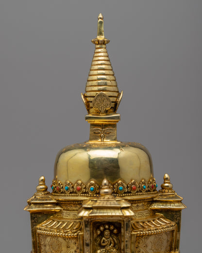 Buddhist Handmade Stupa | 24K Gold Plated Stupa for Good Luck