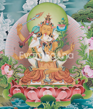 Bodhisattva of Wisdom (Manjushri) with Consort | Giclee Cotton Canvas Print