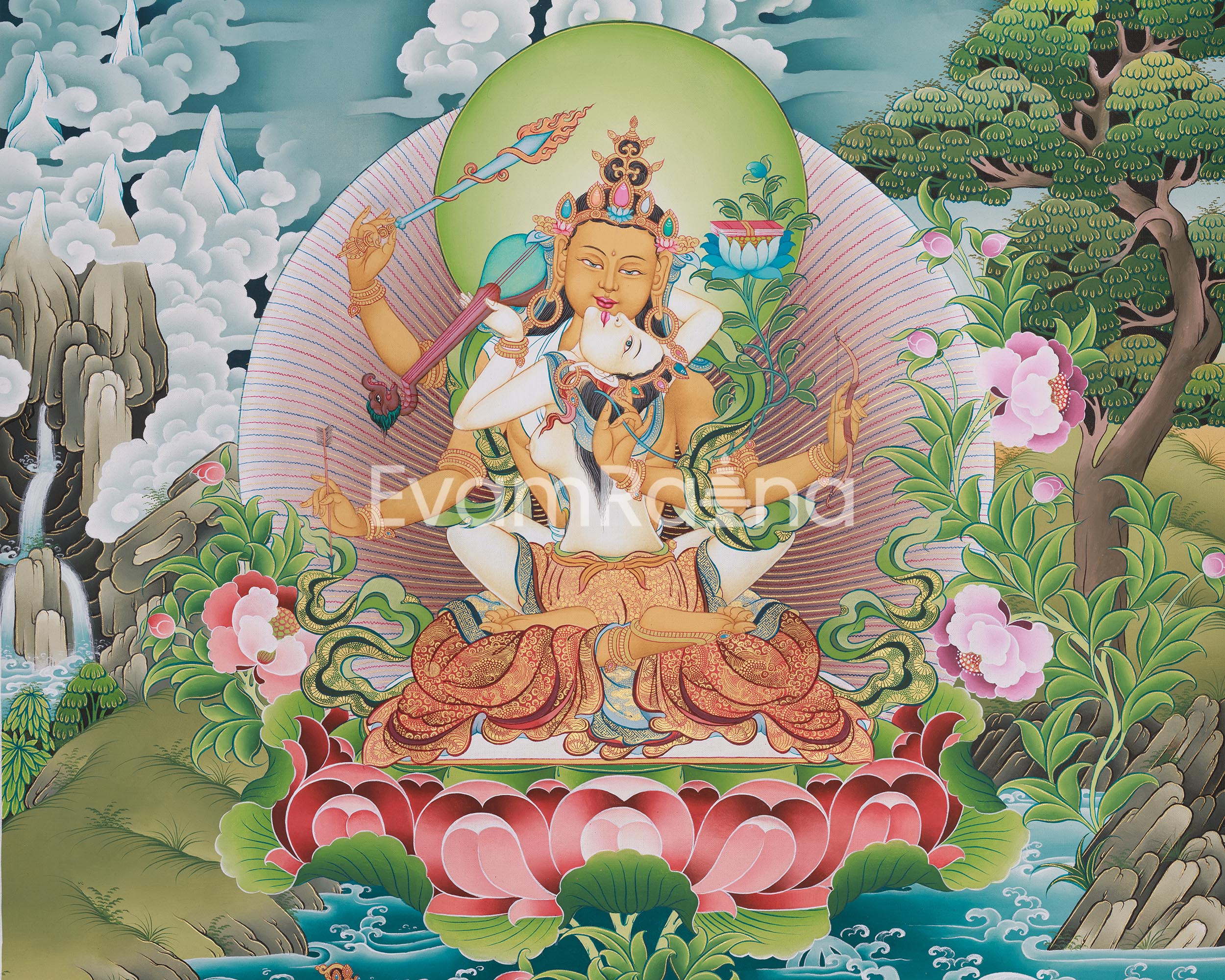 Bodhisattva of Wisdom (Manjushri) with Consort | Giclee Cotton Canvas Print