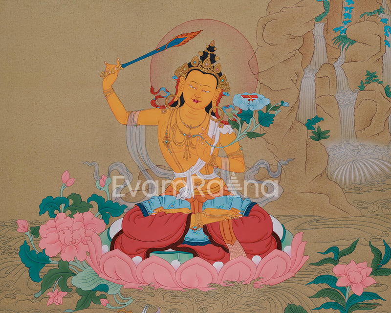 Manjushri Art | Himalayan Bodhisattva Thangka | Spiritual Wisdom and Enlightenment