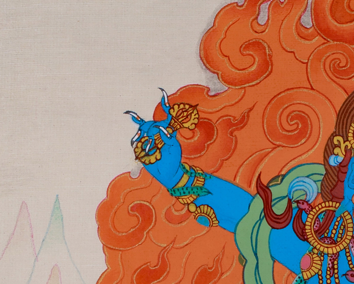 Hand-Painted Wrathful Vajrapani Thangka  | Tibetan Protector Deity