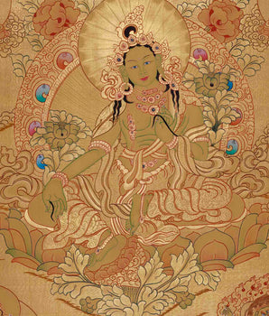 Full 24K Gold Style Green Tara | Art Painting For Yoga and Meditation