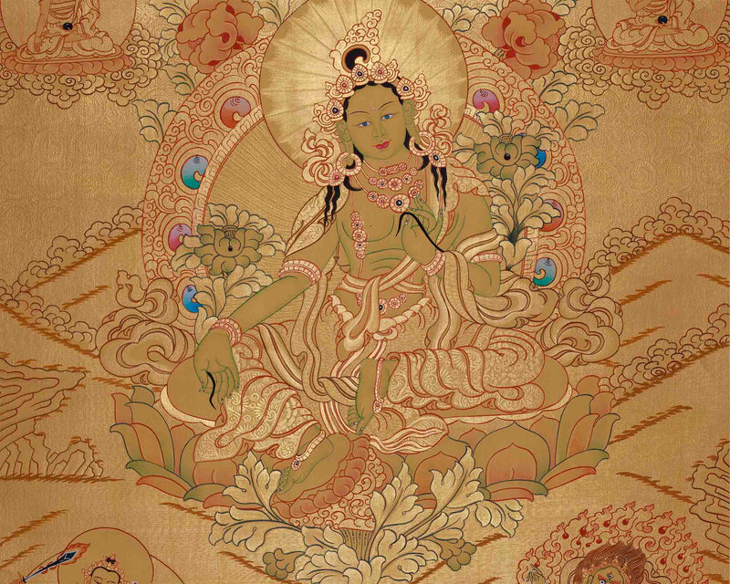 Full 24K Gold Style Green Tara | Art Painting For Yoga and Meditation