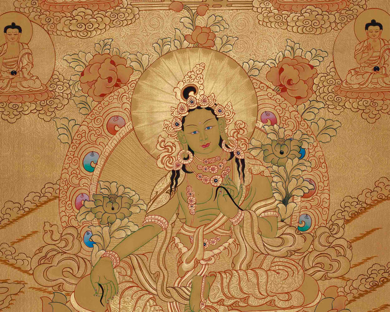 Full 24K Gold Style Green Tara | Art Painting For Yoga and Meditation