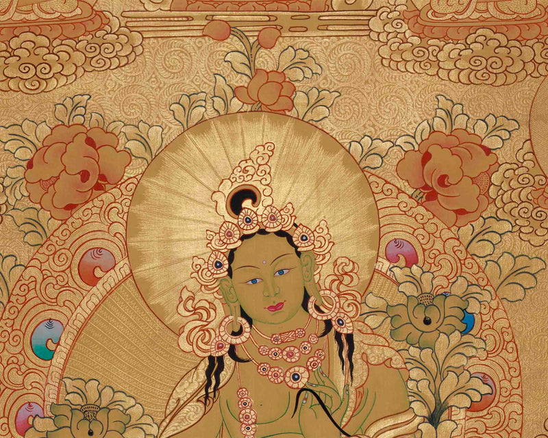 Full 24K Gold Style Green Tara | Art Painting For Yoga and Meditation