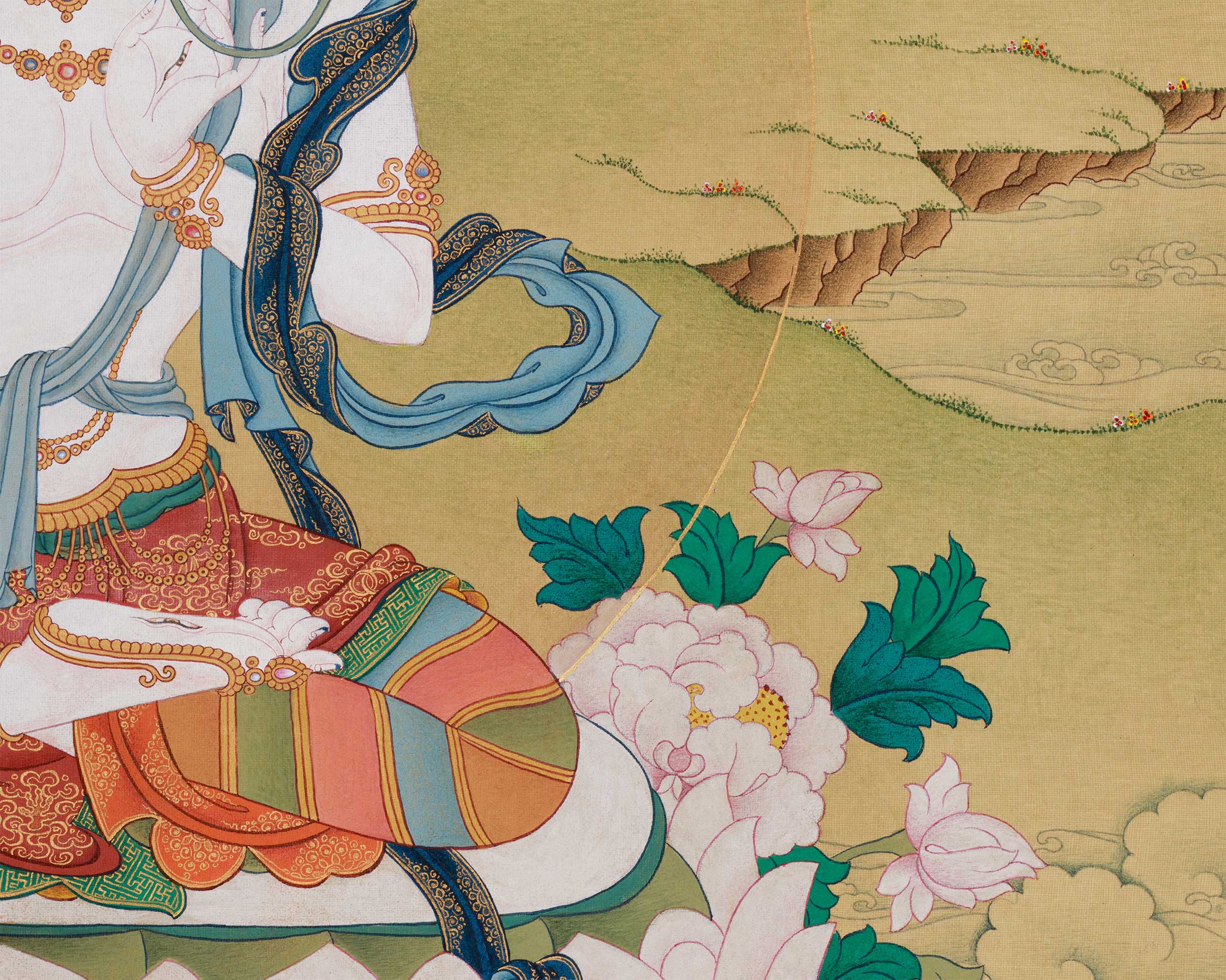 Female Buddhist Goddess White Tara Thangka | Longevity, Healing & Compassion