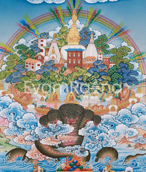 Swayambhunath Stupa with Manjushri Thangka Print | Depicting the Sacred Bodhisattva of Wisdom