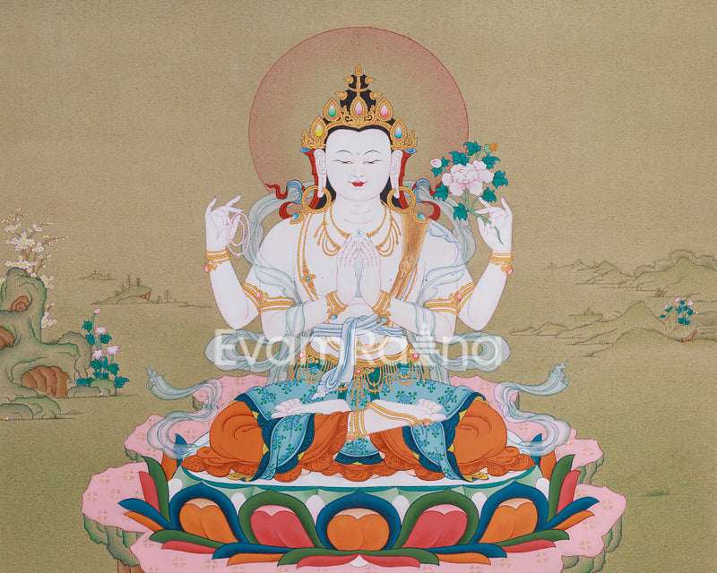 Lokesvara Chenrezig Thangka | Compassion and Wisdom in Divine Form