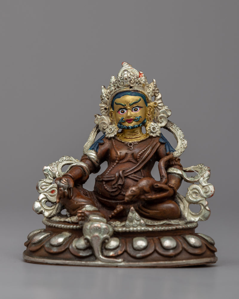 Dzambhala Buddha Wealth Deity Statue | 24k Gold Gilded Copper Body with Silver Plating
