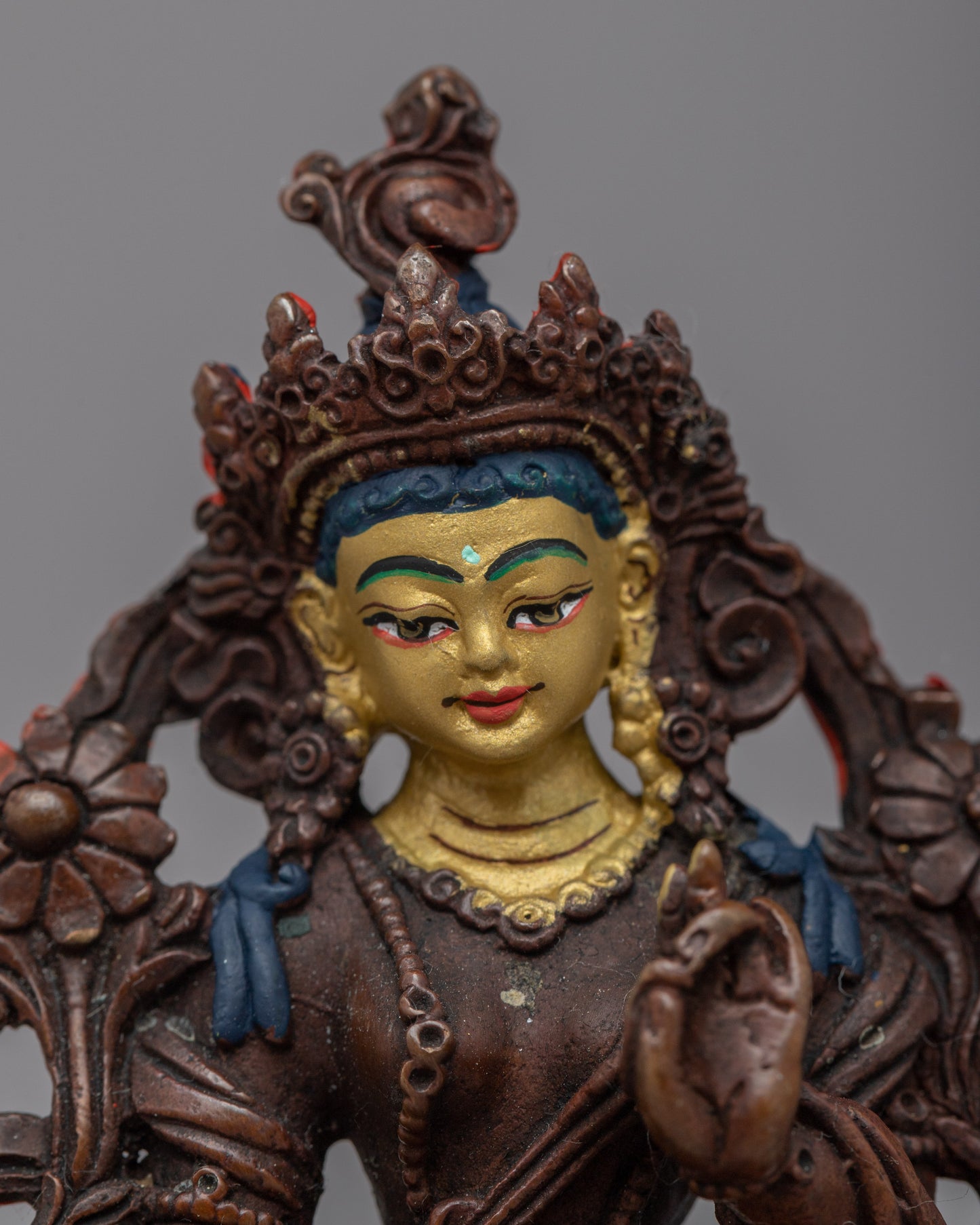 Discover Compassion with Our Small Green Tara Statue | Oxidized Copper Sculpture