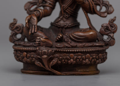 Discover Compassion with Our Small Green Tara Statue | Oxidized Copper Sculpture