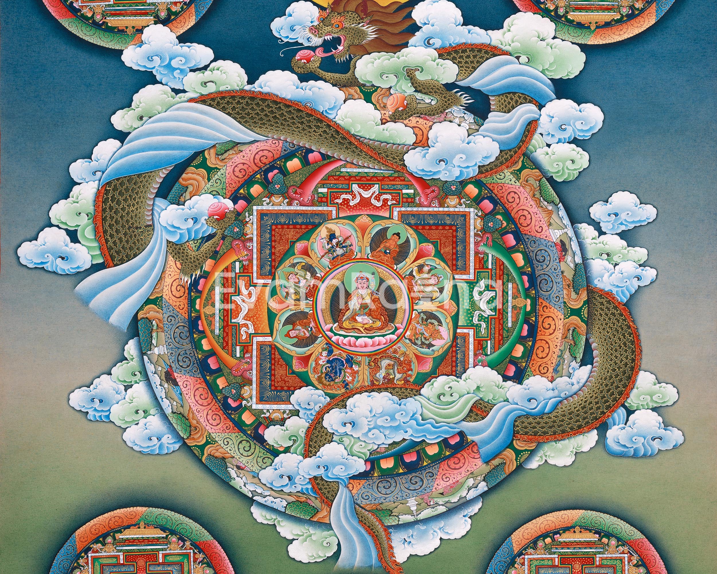 Mandala with Guru Rinpoche Canvas Print | Tibetan Buddhist Meditation Wall Hanging for Spiritual Practice