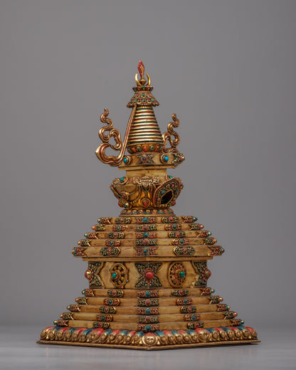 Exquisite Stupa Chorten |  24k Gold Plated Stupa