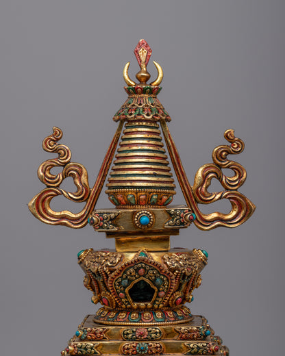 Exquisite Stupa Chorten |  24k Gold Plated Stupa