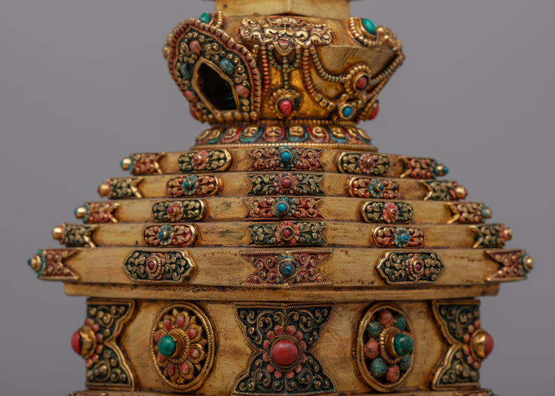 Exquisite Stupa Chorten |  24k Gold Plated Stupa