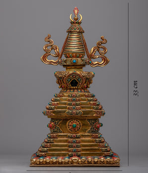 Exquisite Stupa Chorten |  24k Gold Plated Stupa