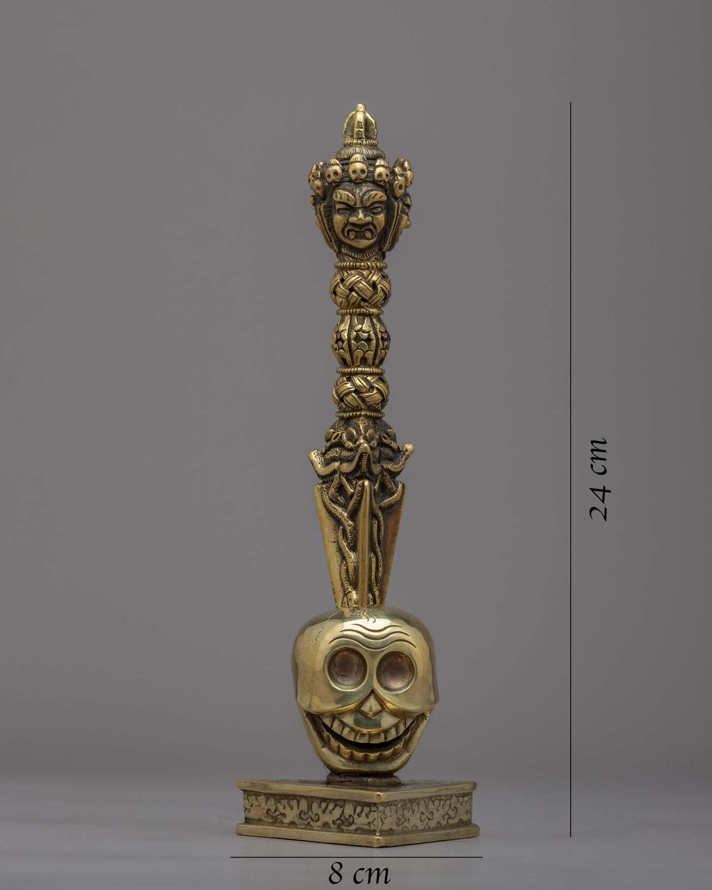 Tibetan Dagger Phurba | Stunning Brass Body Phurba with Skull Stand