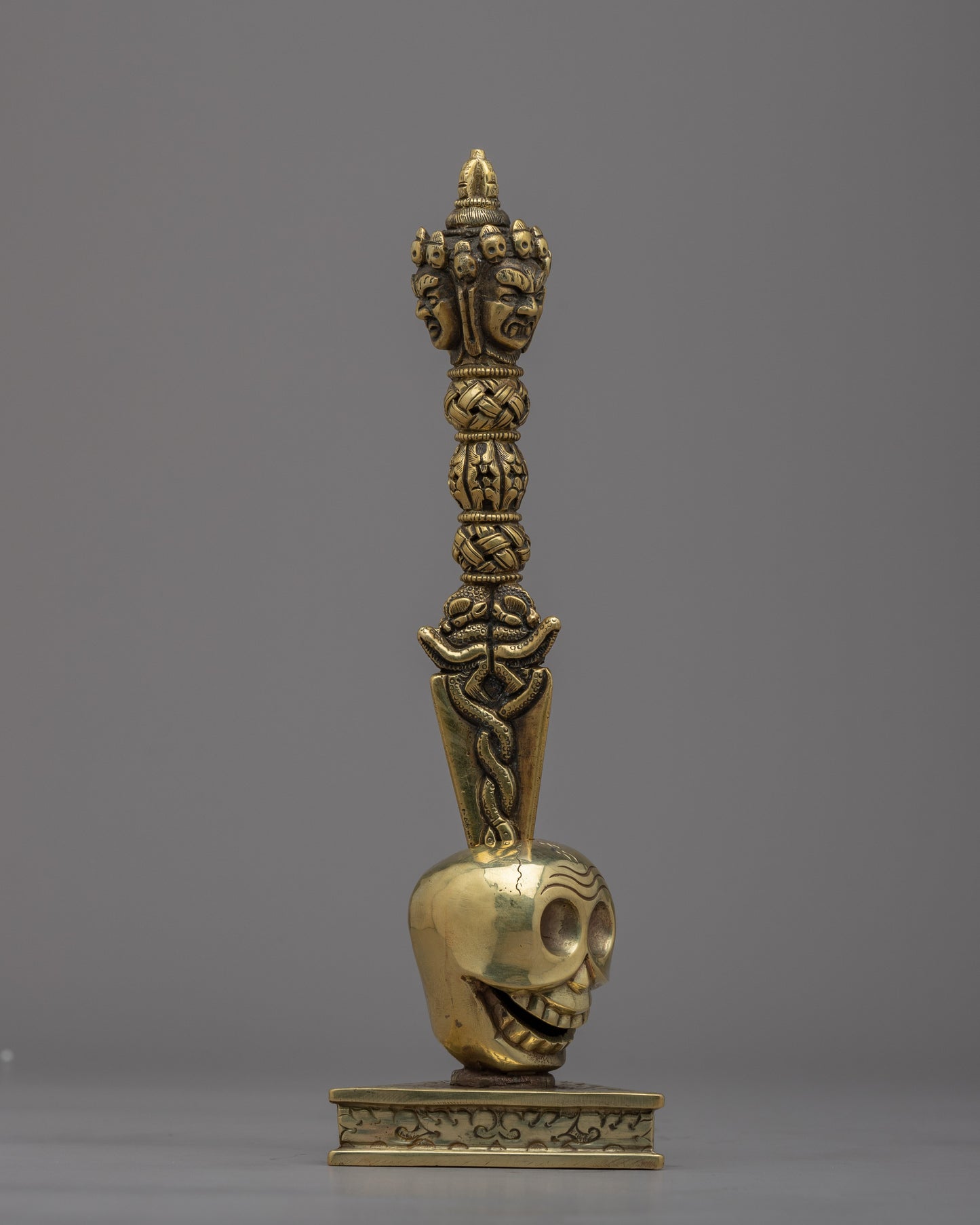 Tibetan Dagger Phurba | Stunning Brass Body Phurba with Skull Stand