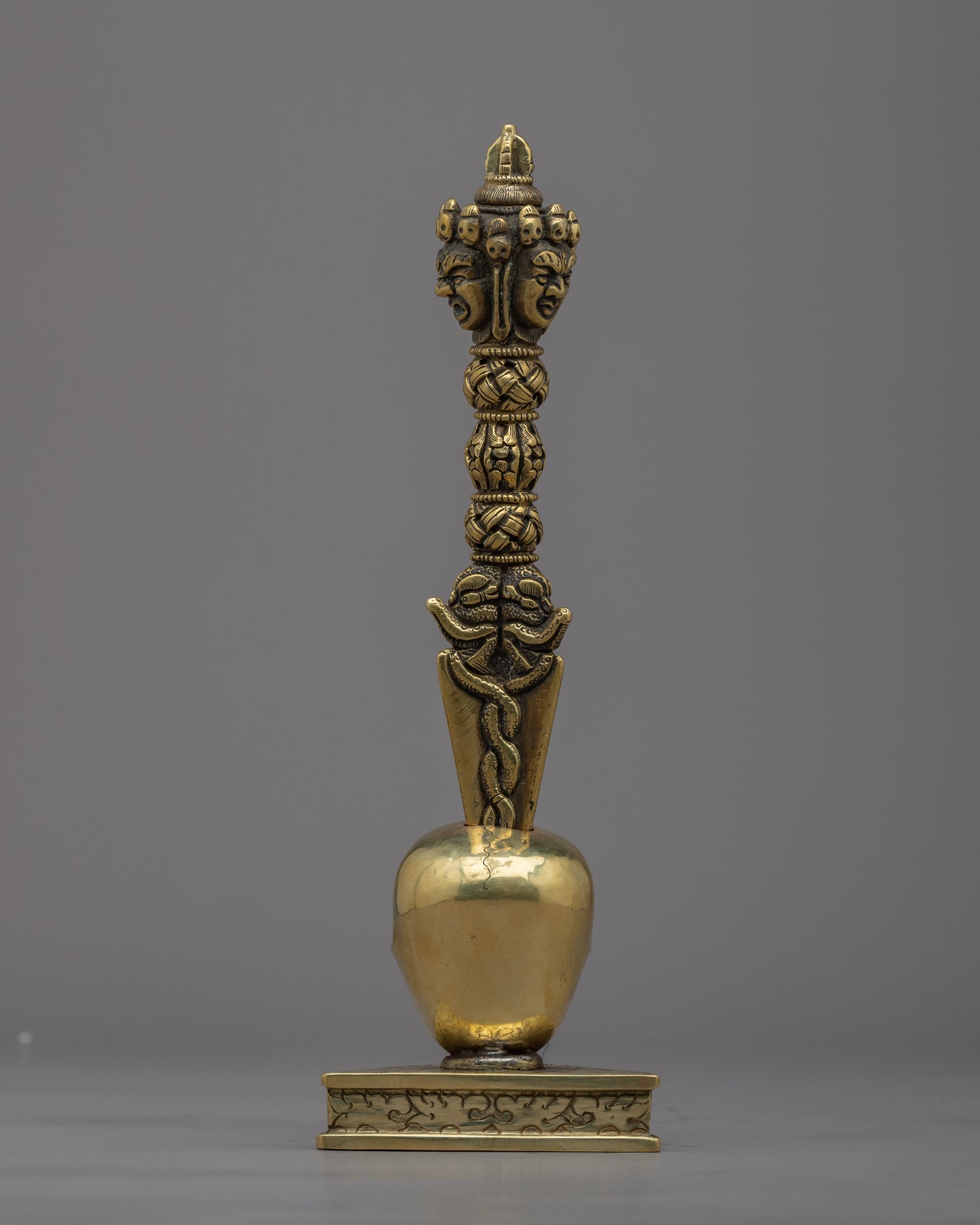 Tibetan Dagger Phurba | Stunning Brass Body Phurba with Skull Stand