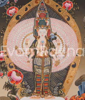 Thousand Armed Bodhisattva Chenrezig Thangka | Tibetan Compassion Buddha Art