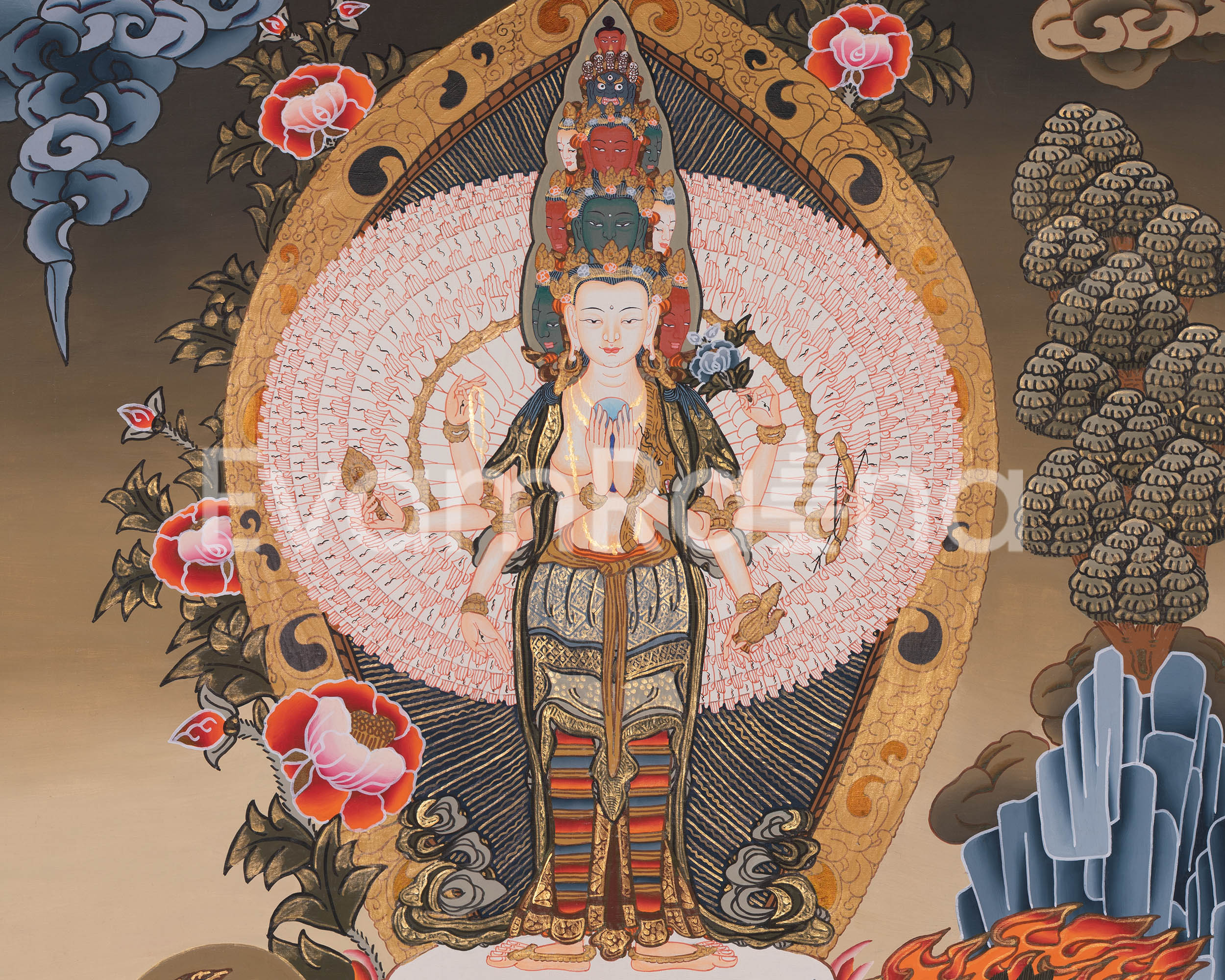 Thousand Armed Bodhisattva Chenrezig Thangka | Tibetan Compassion Buddha Art