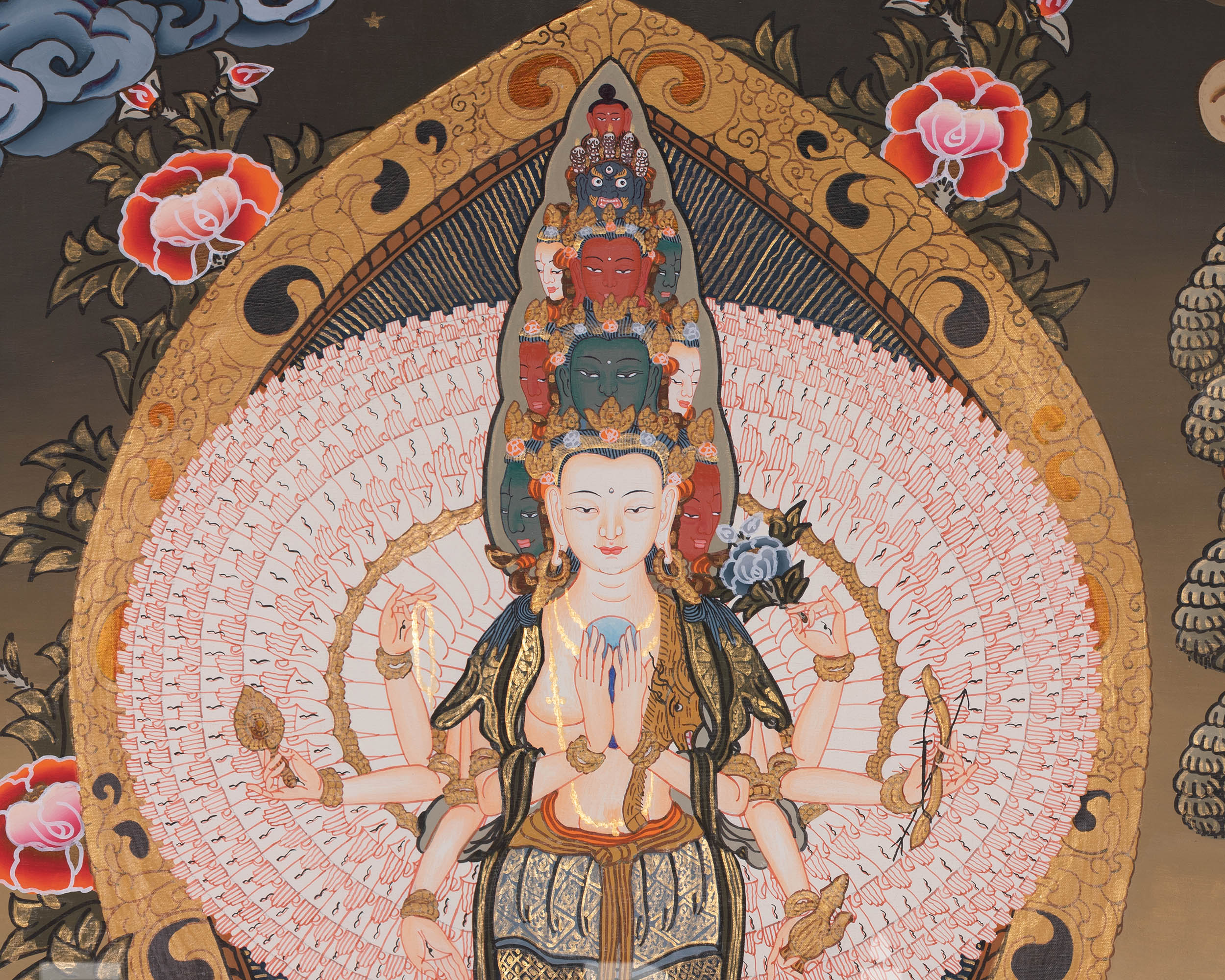 Thousand Armed Bodhisattva Chenrezig Thangka | Tibetan Compassion Buddha Art