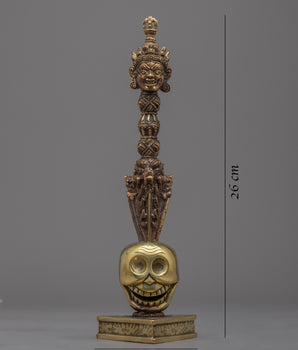 Brass Buddhist Knife with Skull Stand | Phurba for Rituals and Ceremonies"