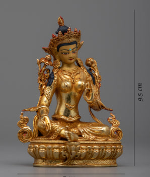 Tiny Green Tara Copper Statue | Buddhist Goddess of Compassion