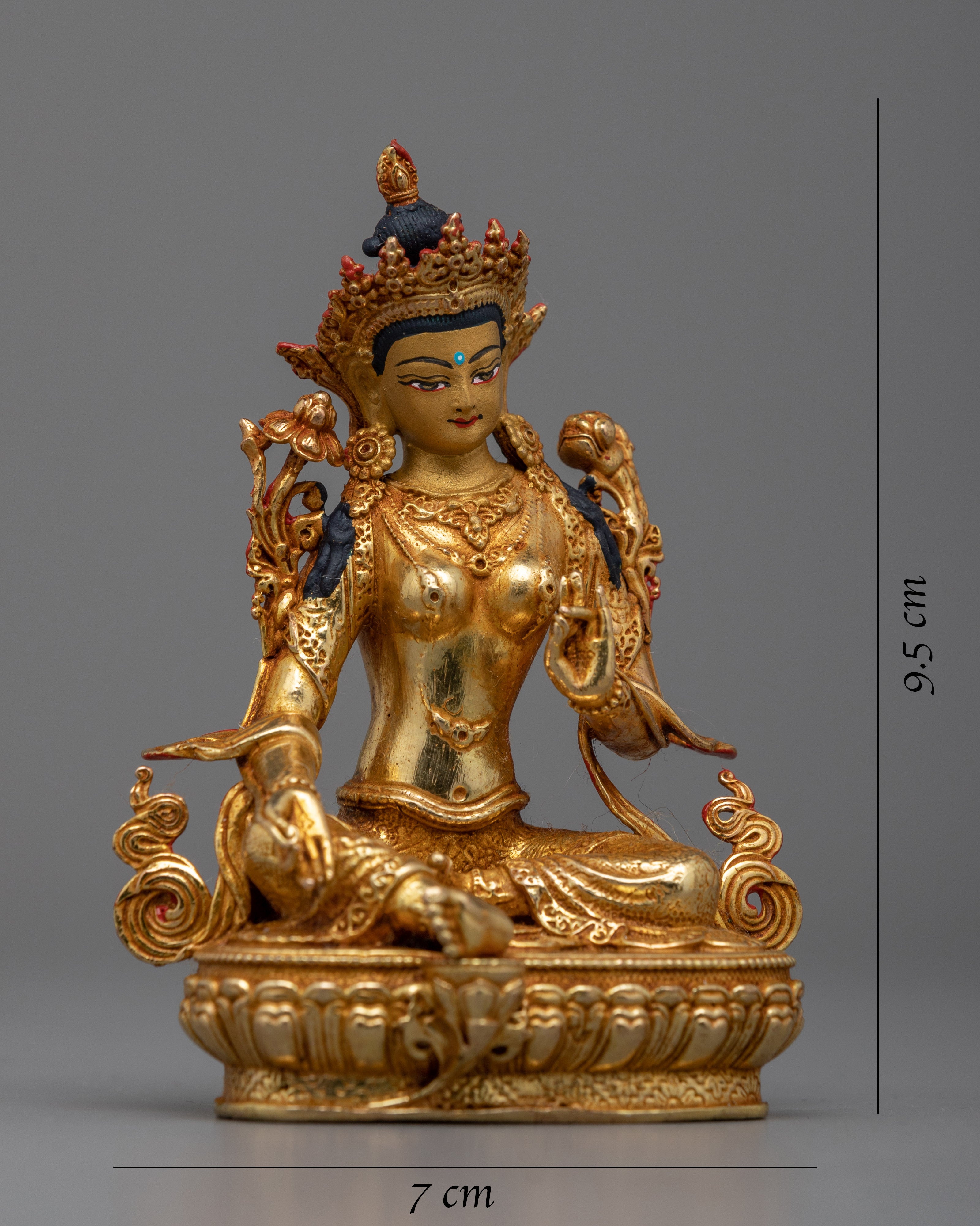 Tiny Green Tara Copper Statue | Buddhist Goddess of Compassion