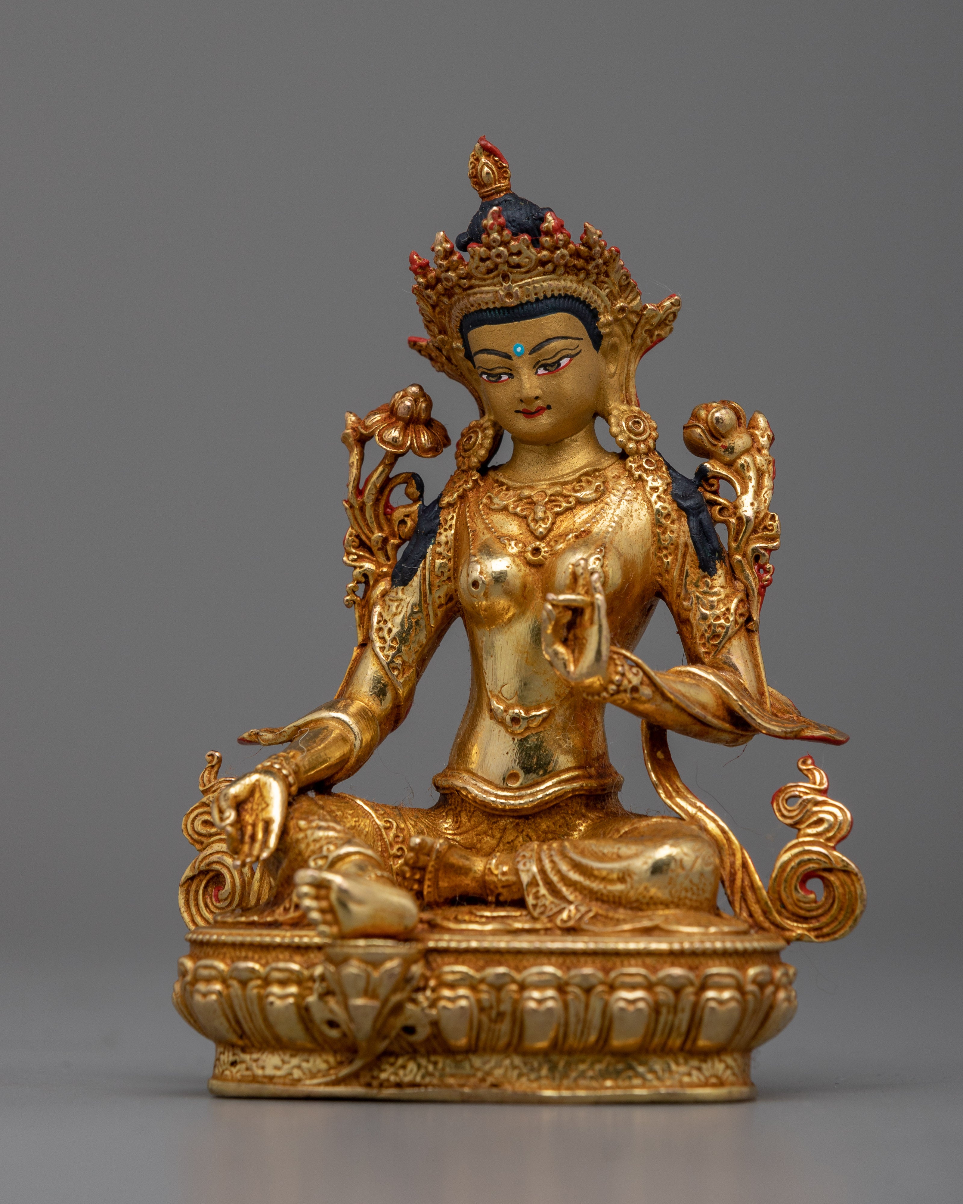 Tiny Green Tara Copper Statue | Buddhist Goddess of Compassion