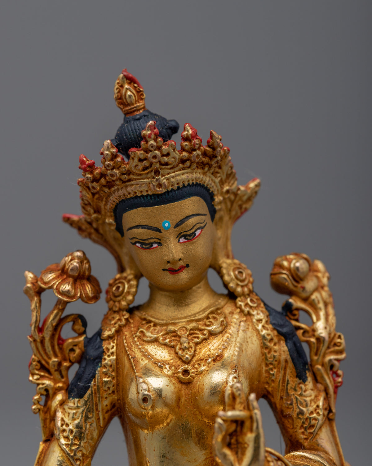 Tiny Green Tara Copper Statue | Buddhist Goddess of Compassion