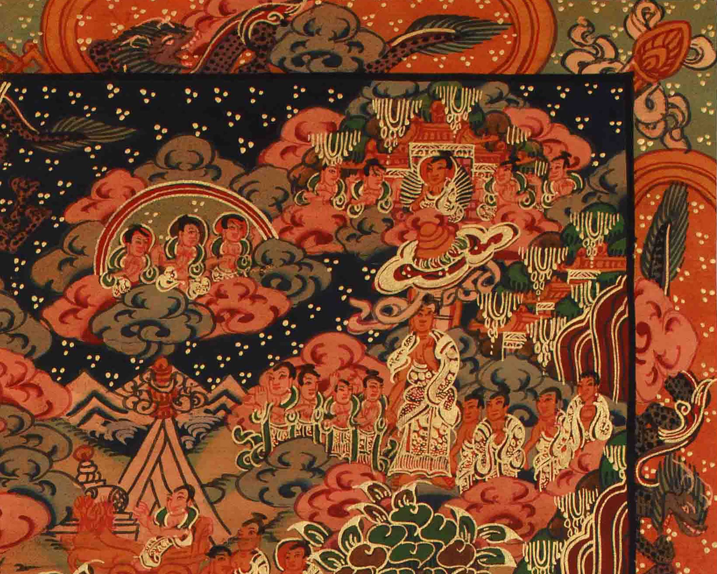 Sacred Buddha Life Story Art | Birth, Enlightenment, and Teaching of Dharma Thangka