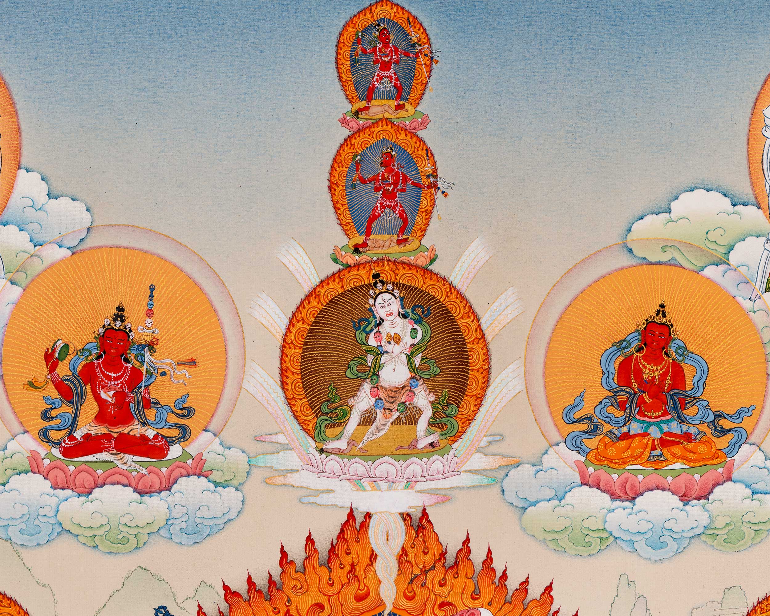 Canvas Print of Vajrayogini with 8 Dakini Thangka | Rare Vajrayana Deities Depiction | High-Quality Print