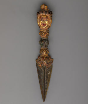 24K Gold Plated Handcrafted Copper Vajra Phurba | Sacred Tibetan Ritual Tool