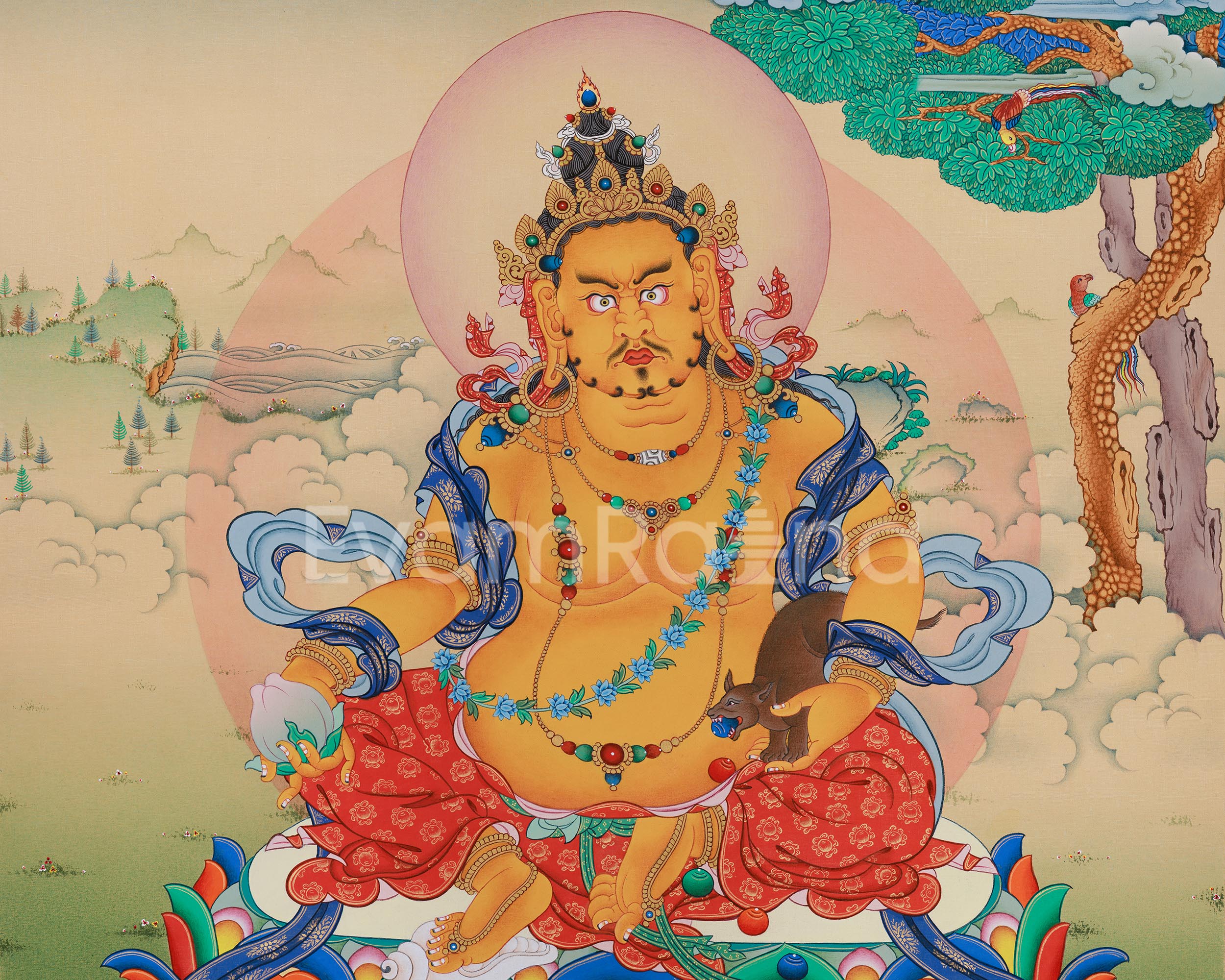 God of Wealth, Dzambhala Thangka Print | Vajrayana Giclee Canvas