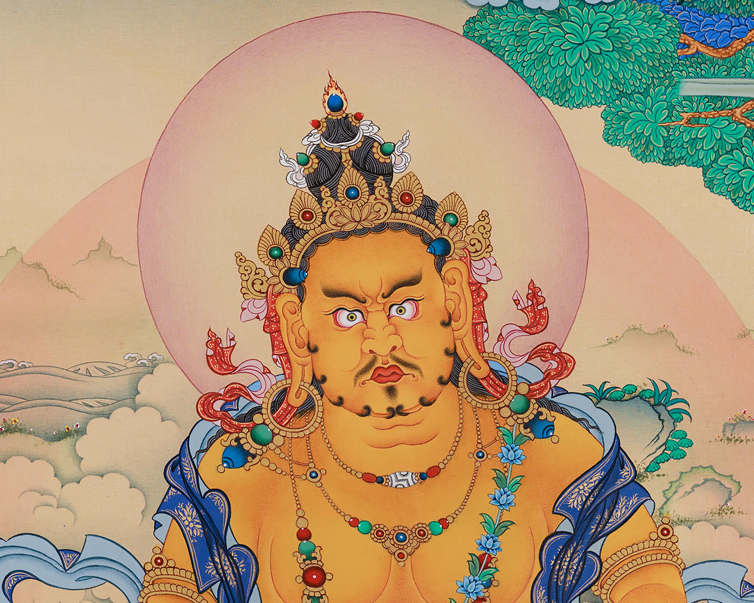 God of Wealth, Dzambhala Thangka Print | Vajrayana Giclee Canvas