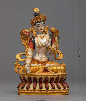 Divine White Tara Statue | Machine Made Copper Statue with 24k Gold Plating and Acrylic Painting"