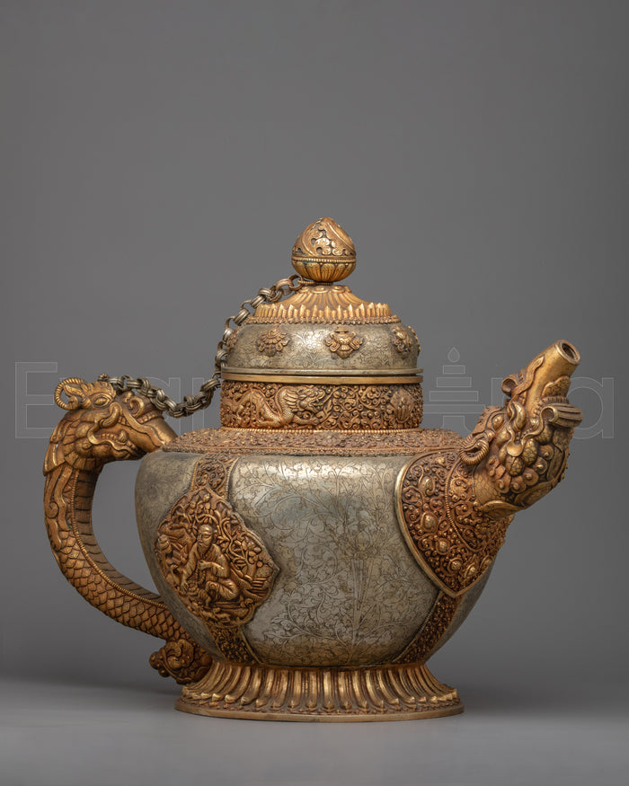 Exquisite Silver Tea Pot | Handmade with 24K Gold