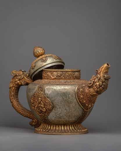 Exquisite Silver Tea Pot | Handmade with 24K Gold