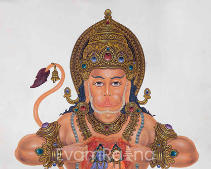 Hanuman Ji Depicted In Newari Paubha Print | The Monkey Commander Of The Monkey Army