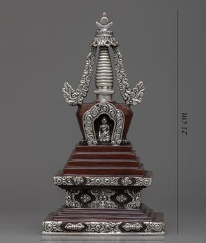 Handmade Copper Stupa | Exquisite Silver Plated Chorten for Buddhists