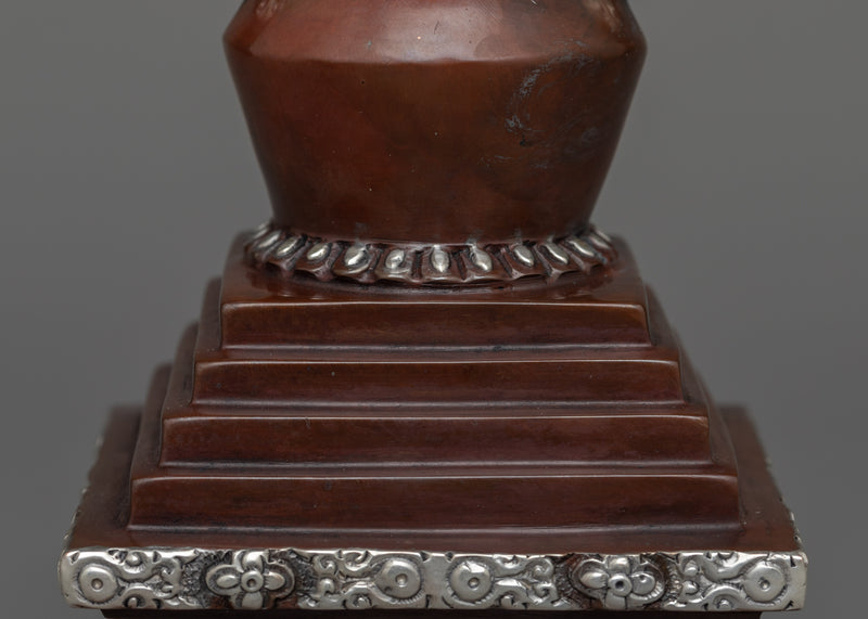 Handmade Copper Stupa | Exquisite Silver Plated Chorten for Buddhists