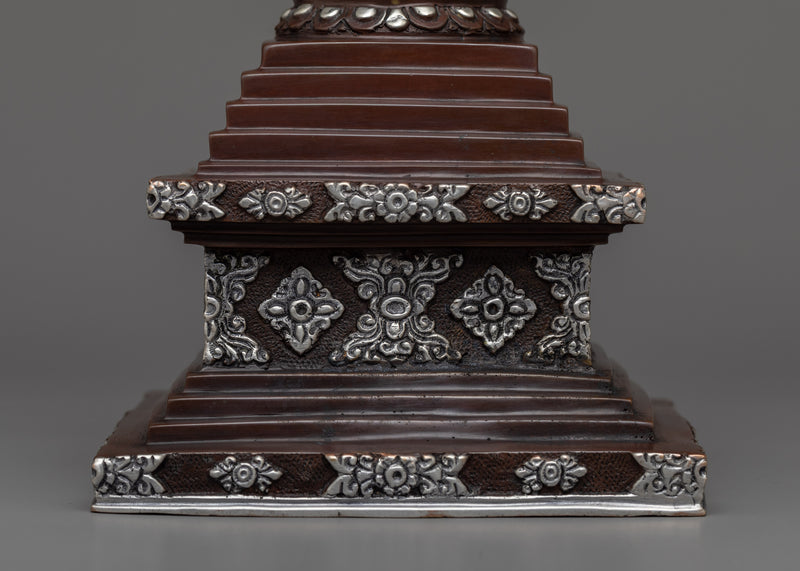 Handmade Stupa Tibetan Altar | Copper Body with Silver Plating